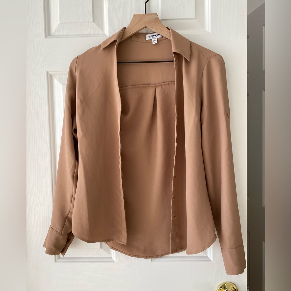 Express Tan Casual Button Down Shirt